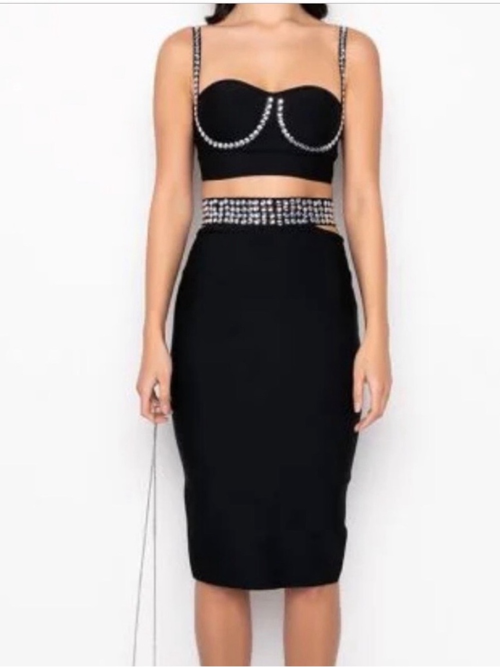 AKIRA Black Crystal-Embellished Crop Top - Picture 4 of 6